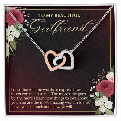 To My Beautiful Girlfriend|Interlocking Heart Necklace|Valentine