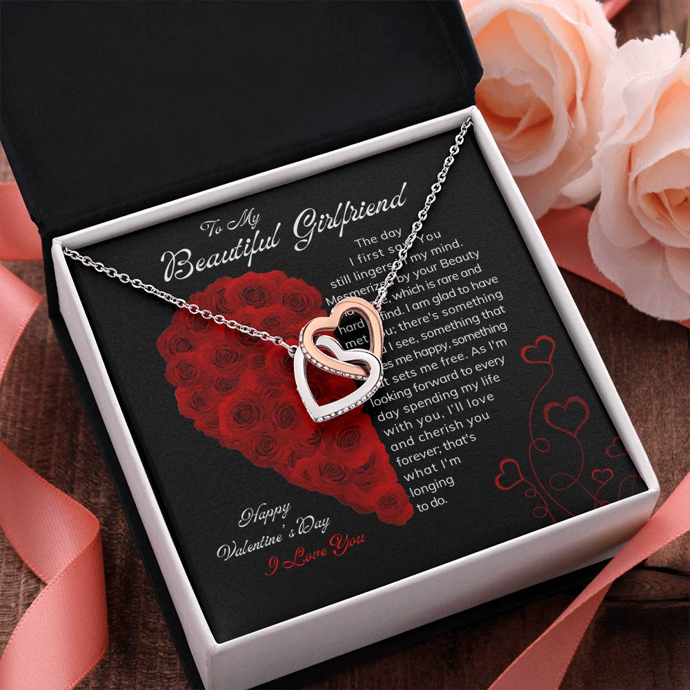 To My Beautiful Girlfriend|Interlocking Heart Necklace|Valentine