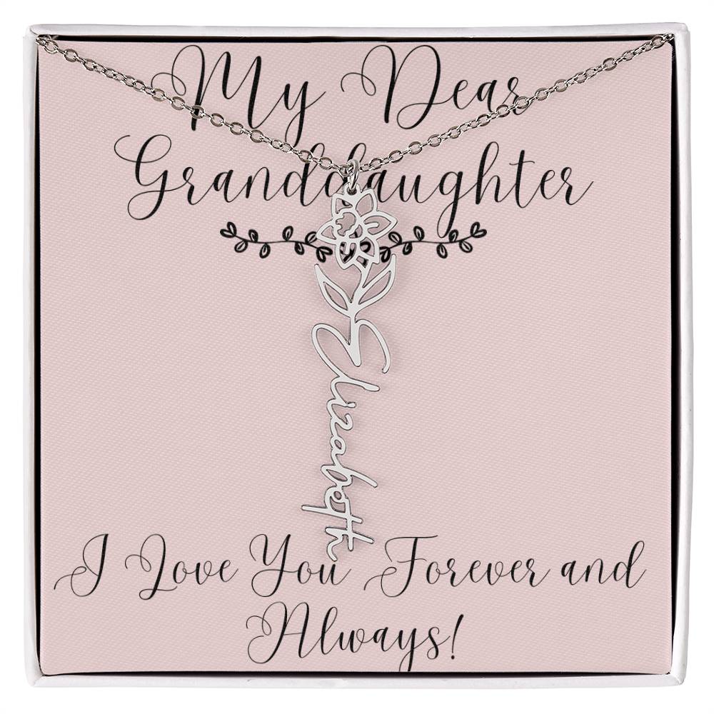 My Dear Granddaughter|Birthday Flower Name Necklace