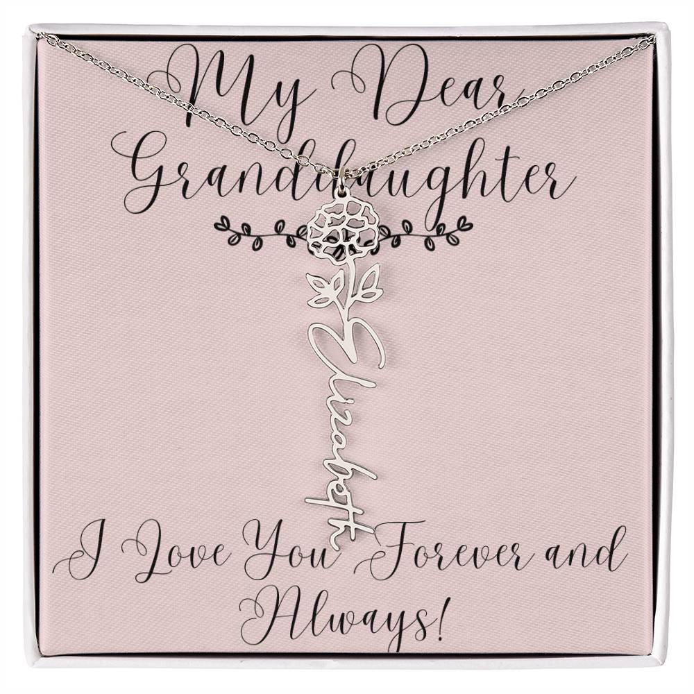 My Dear Granddaughter|Birthday Flower Name Necklace