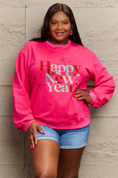 Simply Love Full Size HAPPY NEW YEAR Round Neck Sweatshirt