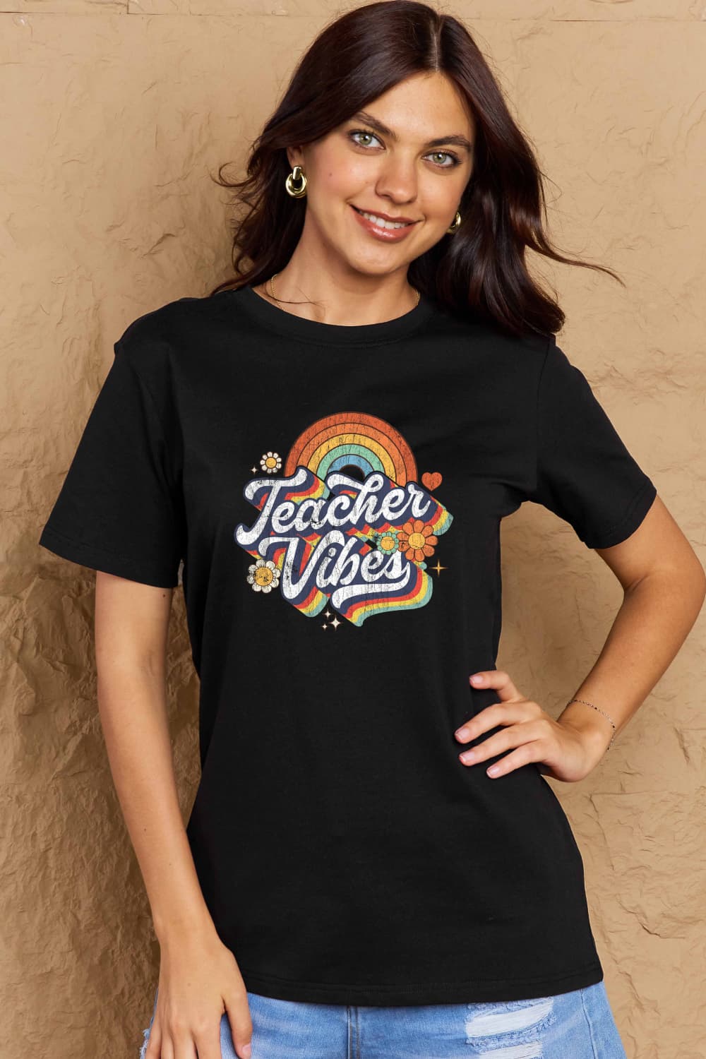 Simply Love Full Size TEACHER VIBES Graphic Cotton T-Shirt