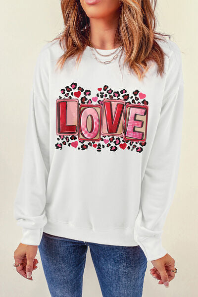 LOVE Round Neck Dropped Shoulder Sweatshirt