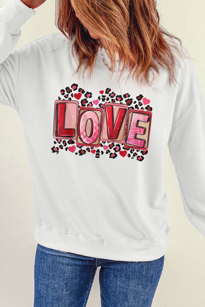 LOVE Round Neck Dropped Shoulder Sweatshirt