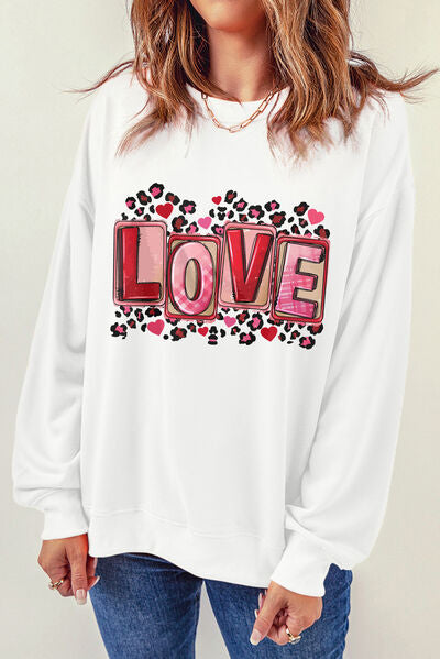 LOVE Round Neck Dropped Shoulder Sweatshirt